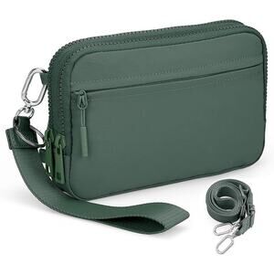 New Vonal Small Green RFID Blocking Nylon Lots of Pockets Crossbody Bag Purse